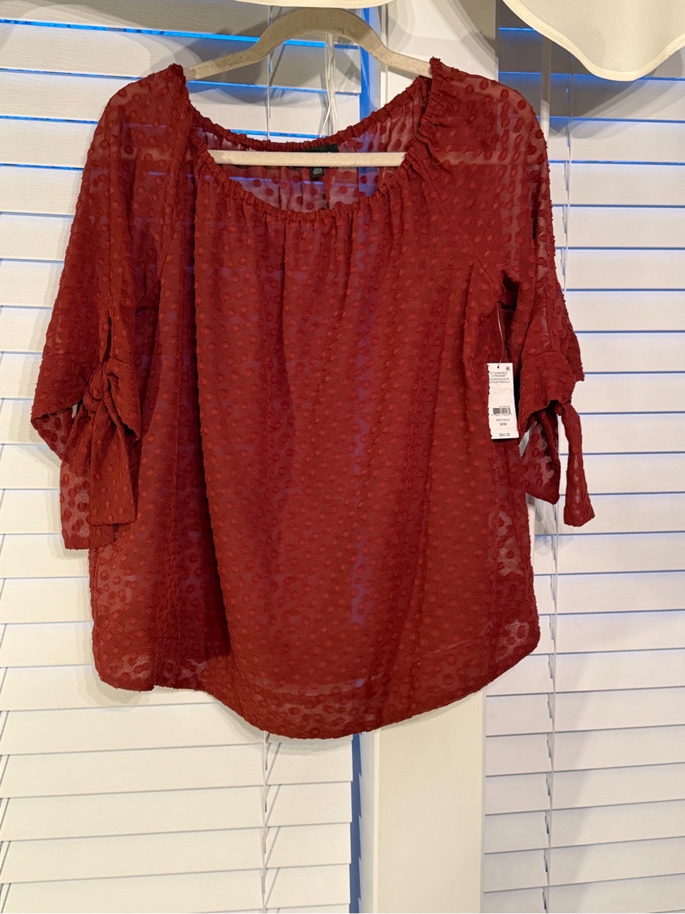 Lord & Taylor Burgundy Sheer Tone on Tone Textured Blouse on/off shoulder